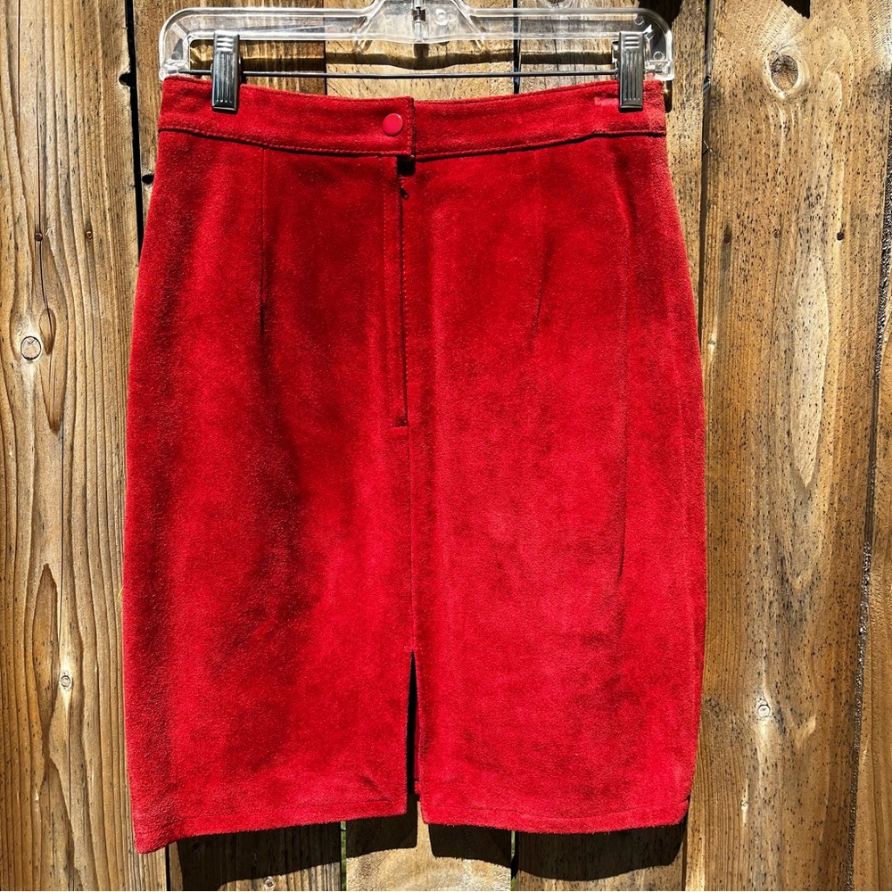 Vintage 80s 100% Leather Suede Chia Red Pencil Skirt
